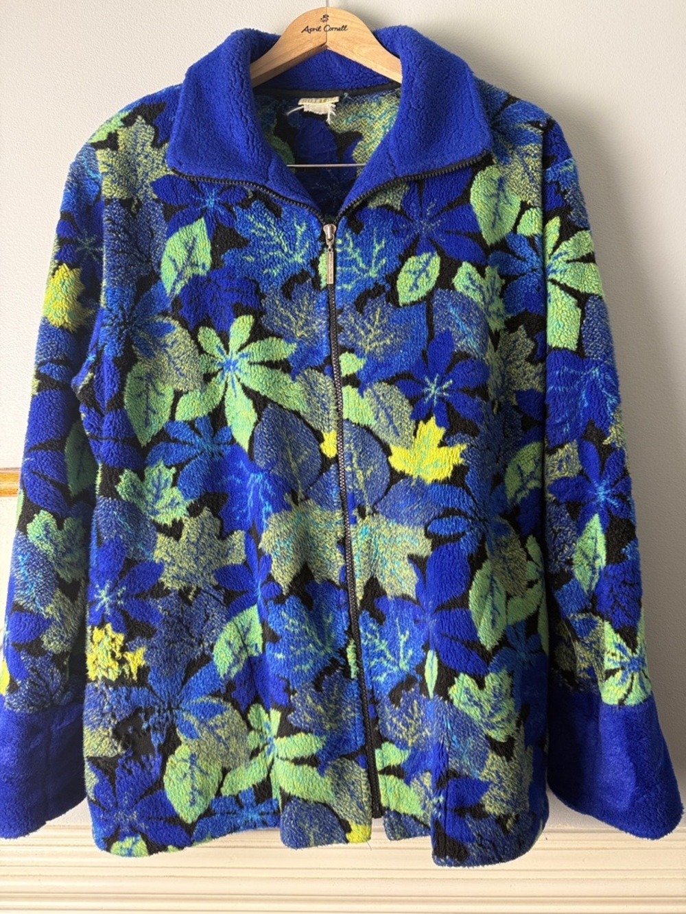 Vintage Blue Floral Zip-Up Fleece Jacket No size